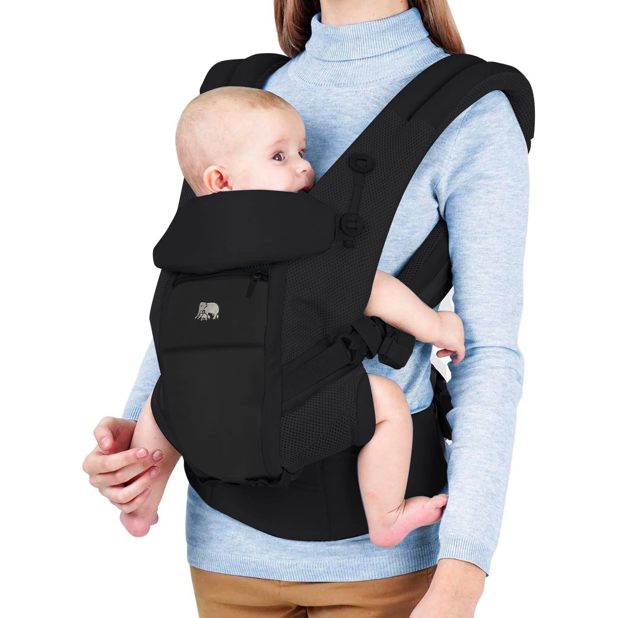 DERYAN Mochila Porta Bebe 4 en 1 Negra Comodidad y versatilidad para tu bebe