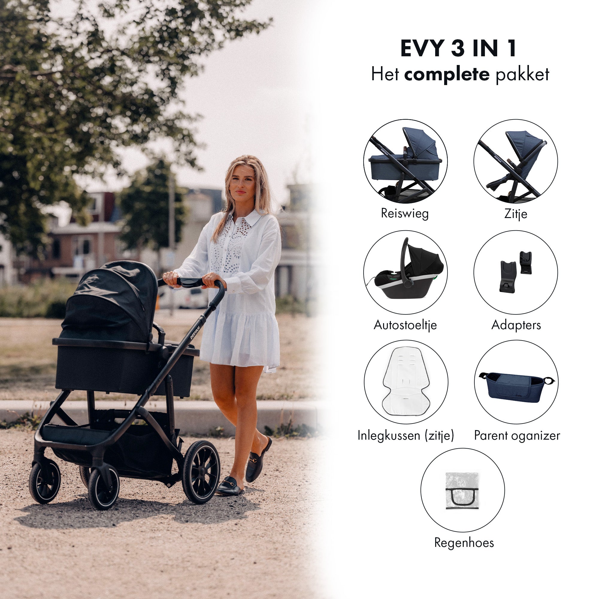 EVY V2 Silla de Paseo 3 en 1 Azul Marino