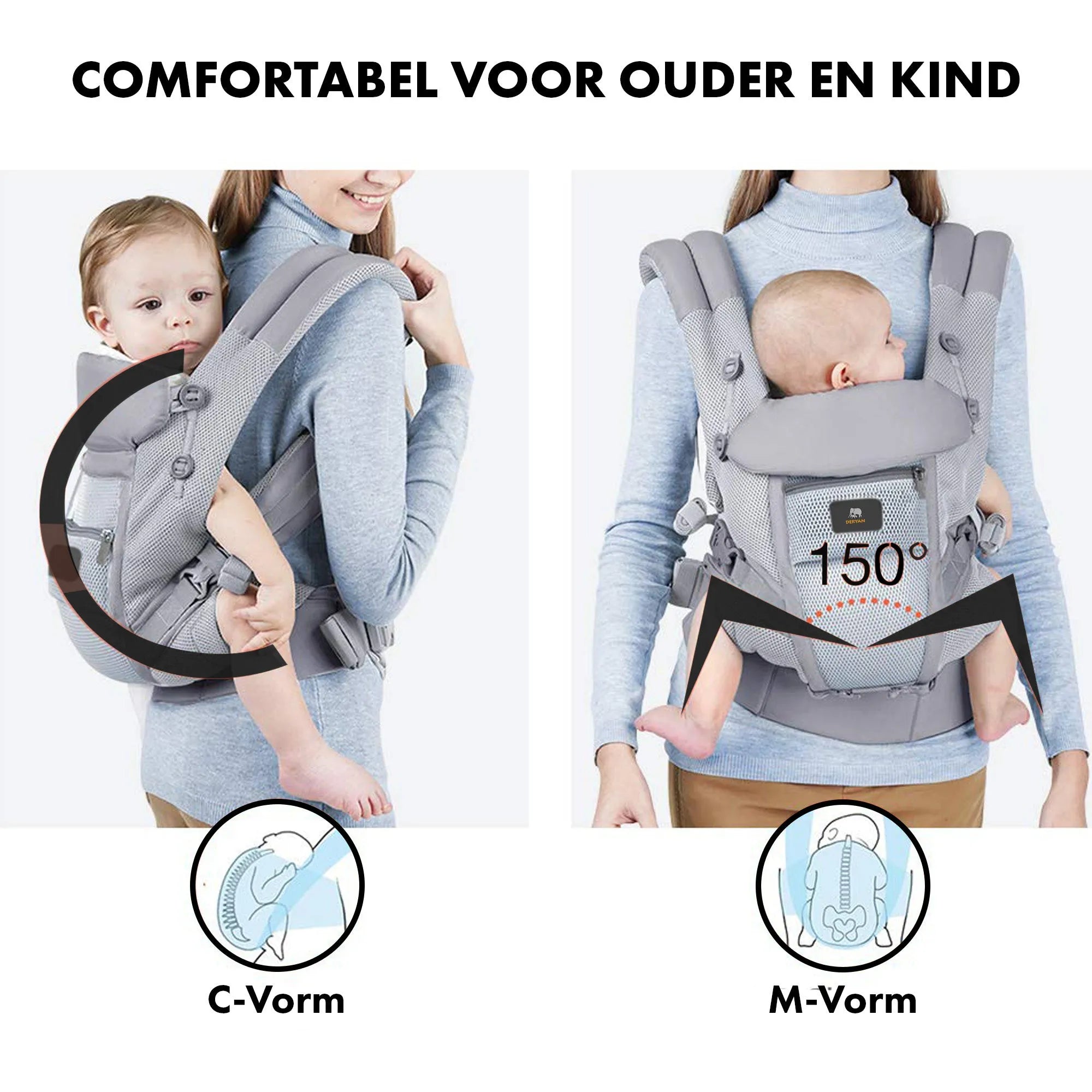 DERYAN Mochila Porta Bebe 4 en 1 Gris Claro Mochila Porta Bebe Flexible y Ergonomica