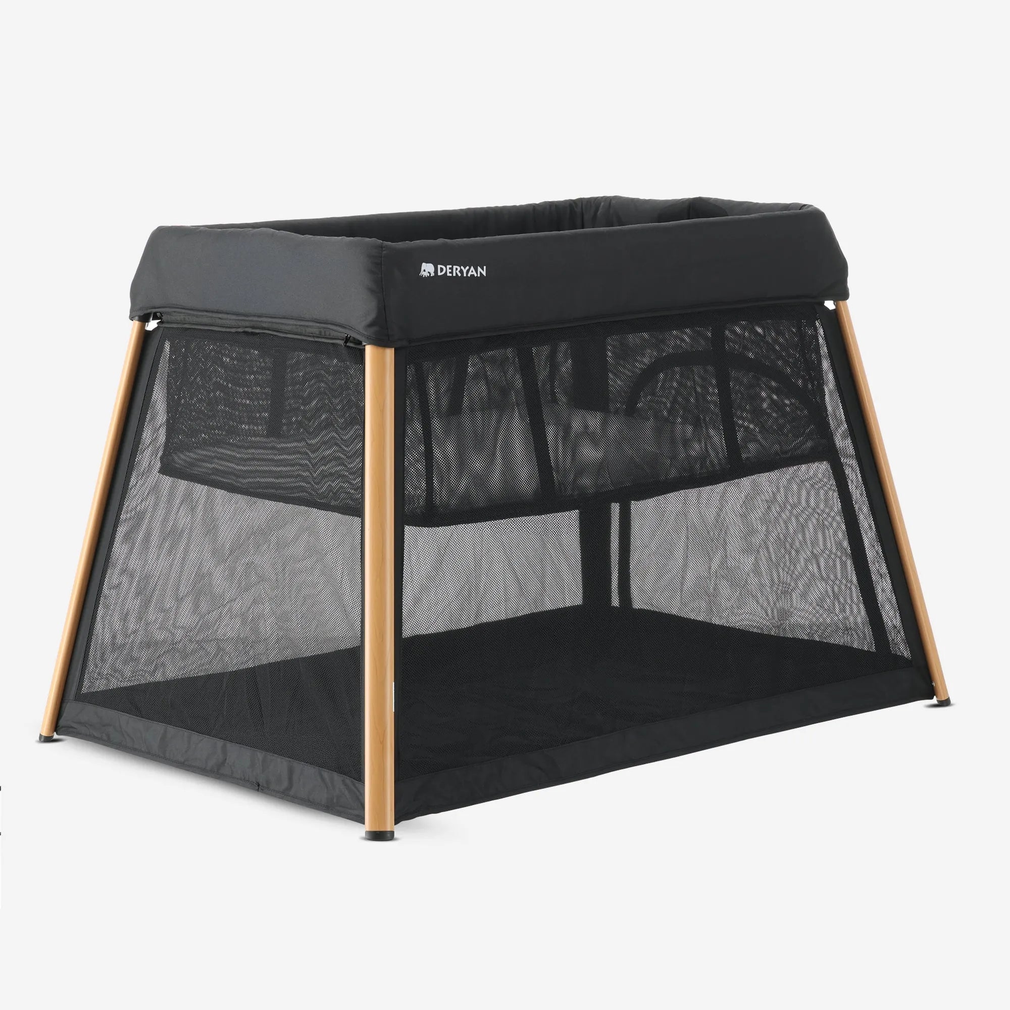 Cama de camping y corralito 2 en 1 - Incluye parachoques - Aspecto madera